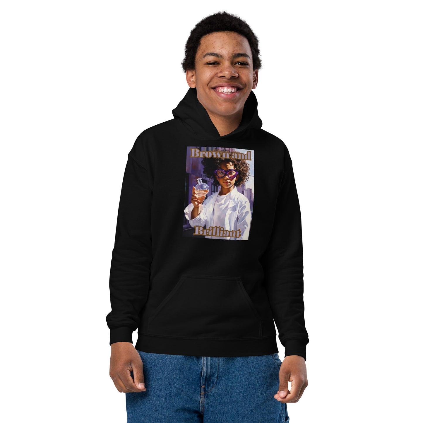 Brown and Brilliant Scientist Youth heavy blend hoodie