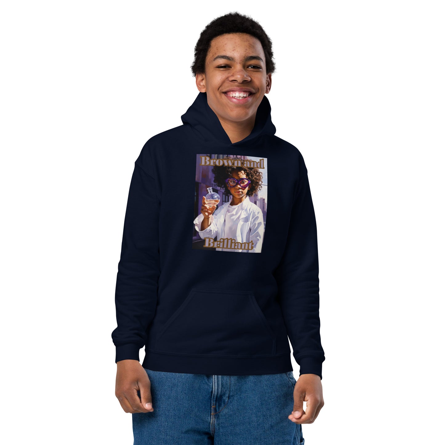 Brown and Brilliant Scientist Youth heavy blend hoodie