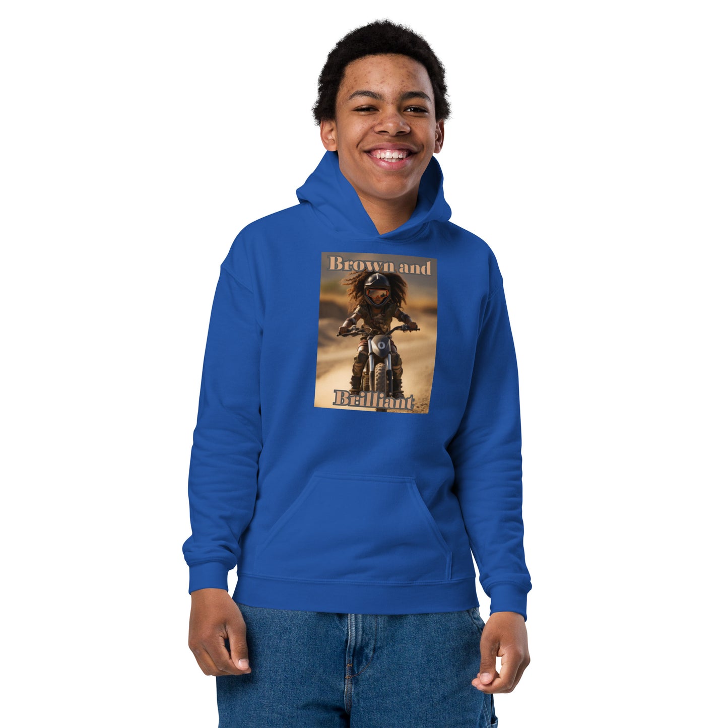 Brown and Brilliant Biker Youth heavy blend hoodie