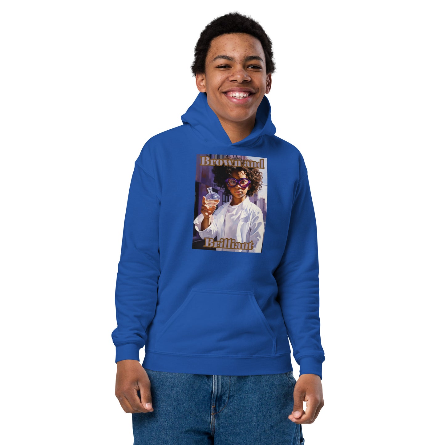 Brown and Brilliant Scientist Youth heavy blend hoodie