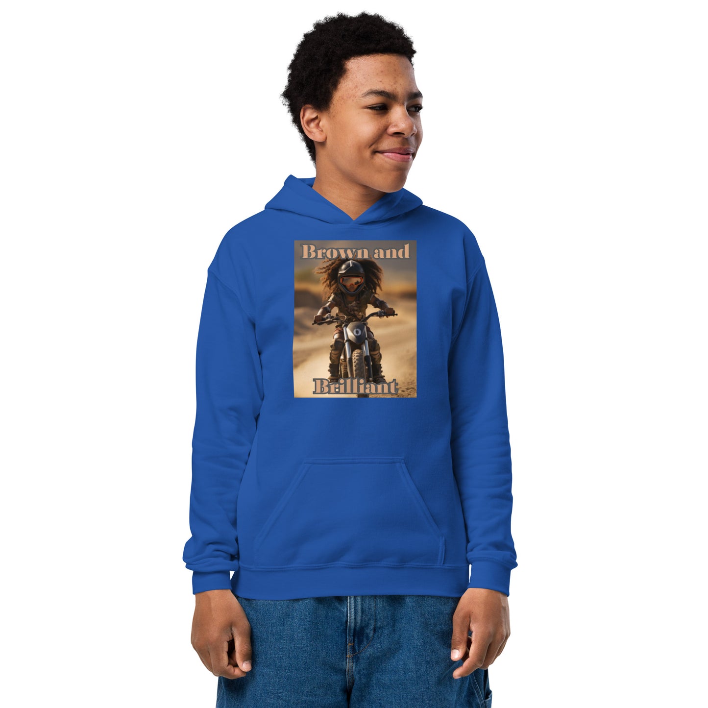 Brown and Brilliant Biker Youth heavy blend hoodie