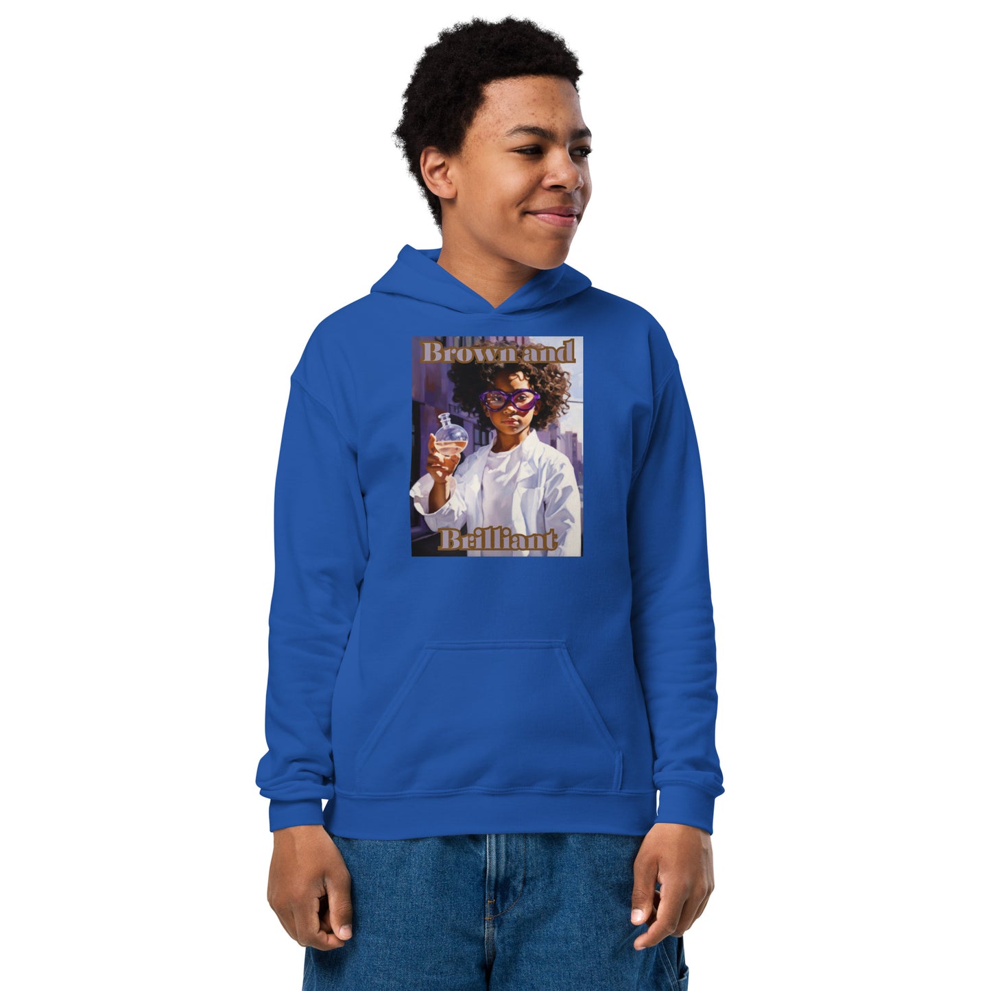 Brown and Brilliant Scientist Youth heavy blend hoodie