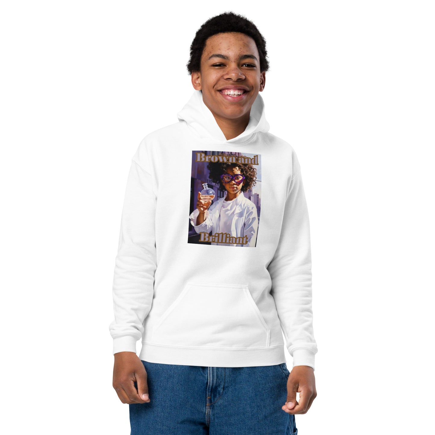 Brown and Brilliant Scientist Youth heavy blend hoodie