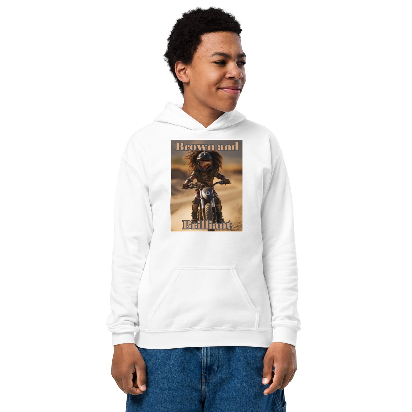 Brown and Brilliant Biker Youth heavy blend hoodie