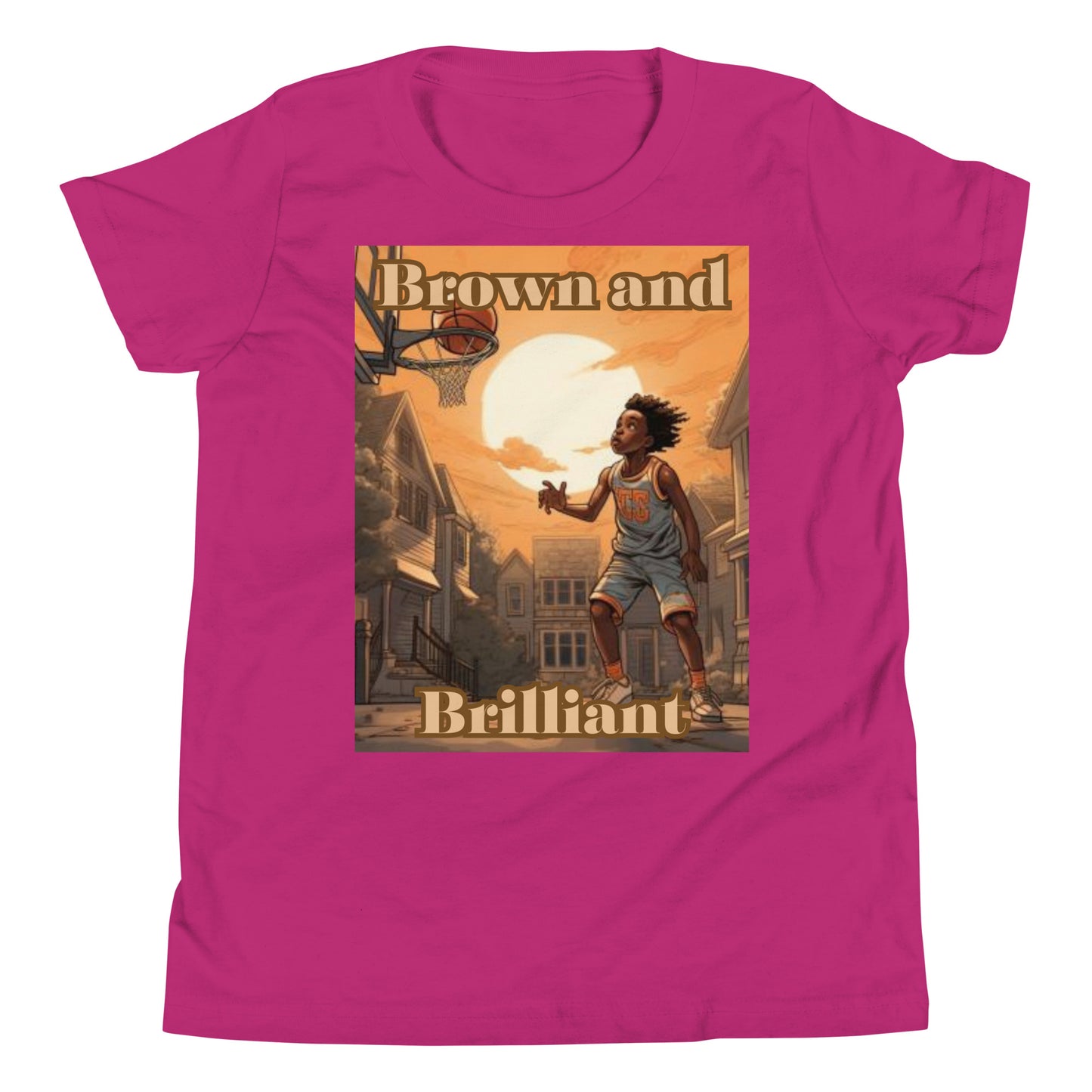Brown and Brilliant Basketball Athlete Youth Short Sleeve T-Shirt
