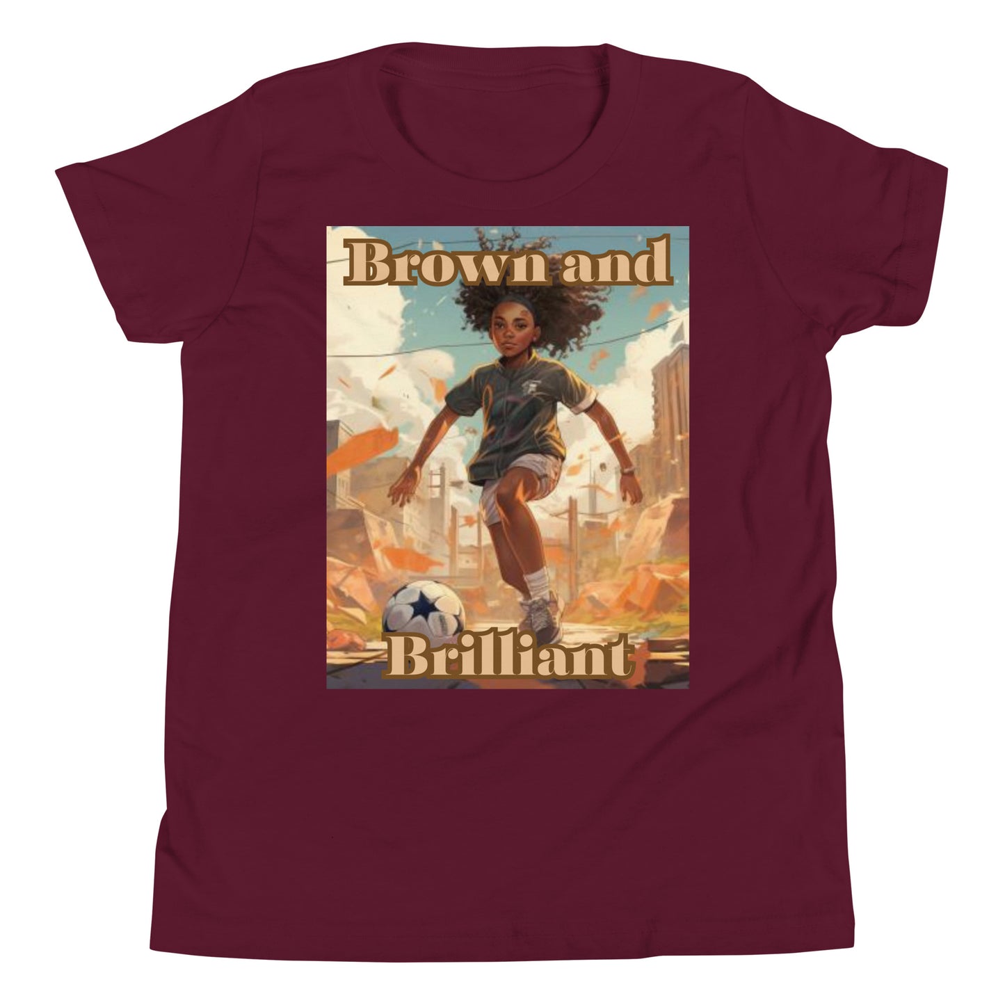 Brown and Brilliant Soccer Athlete Youth Short Sleeve T-Shirt