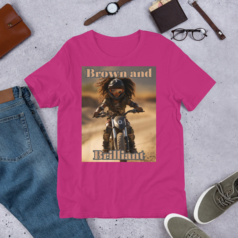 Brown and Brilliant Biker Adult Unisex t-shirt