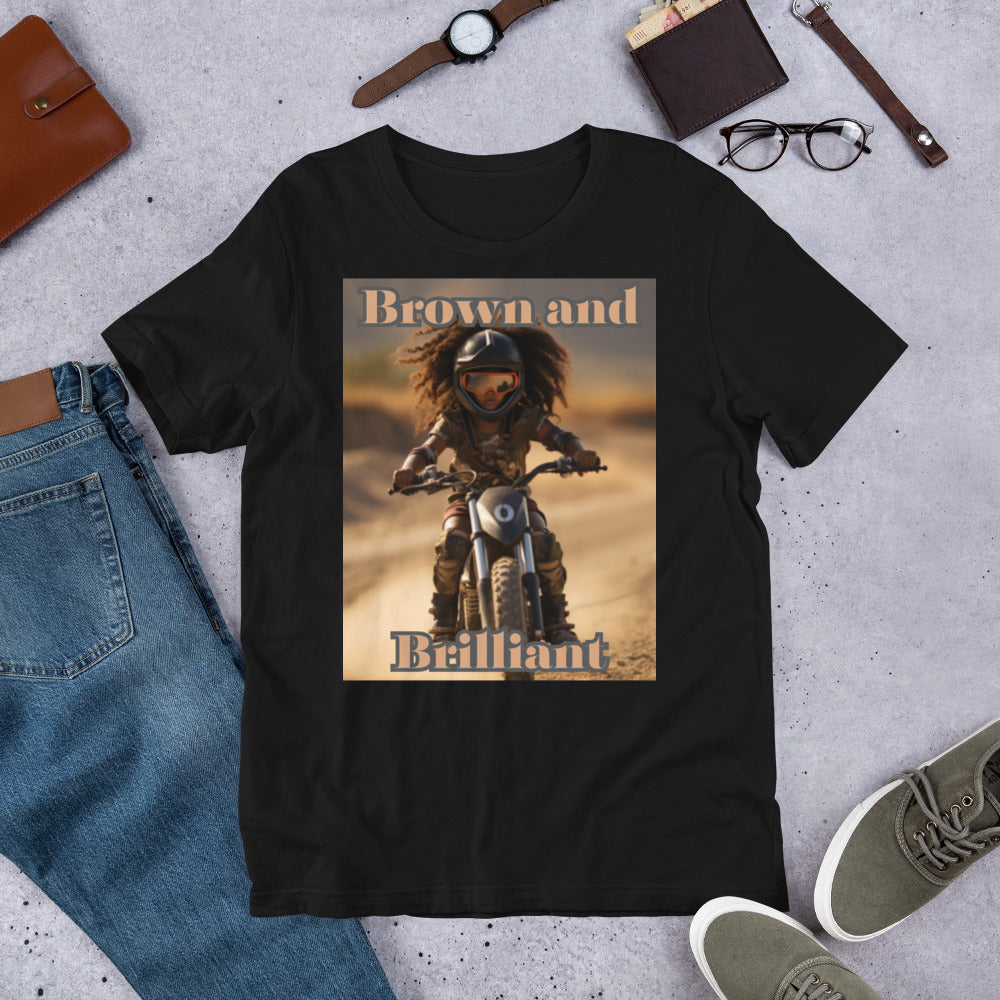 Brown and Brilliant Biker Adult Unisex t-shirt