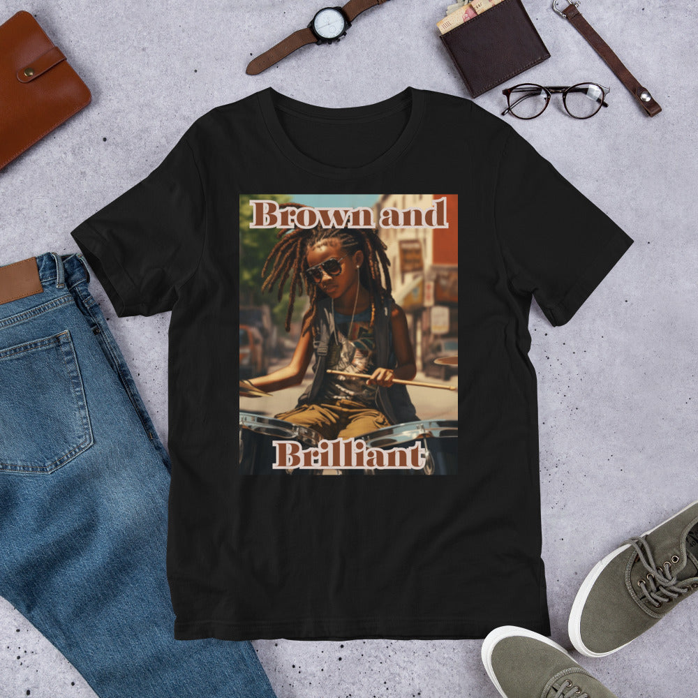 Brown and Brilliant Drummer Adult Unisex t-shirt