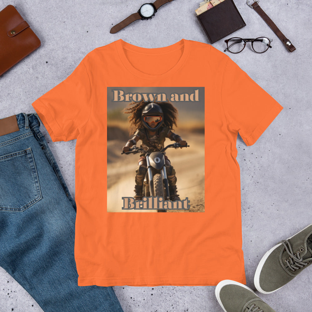 Brown and Brilliant Biker Adult Unisex t-shirt