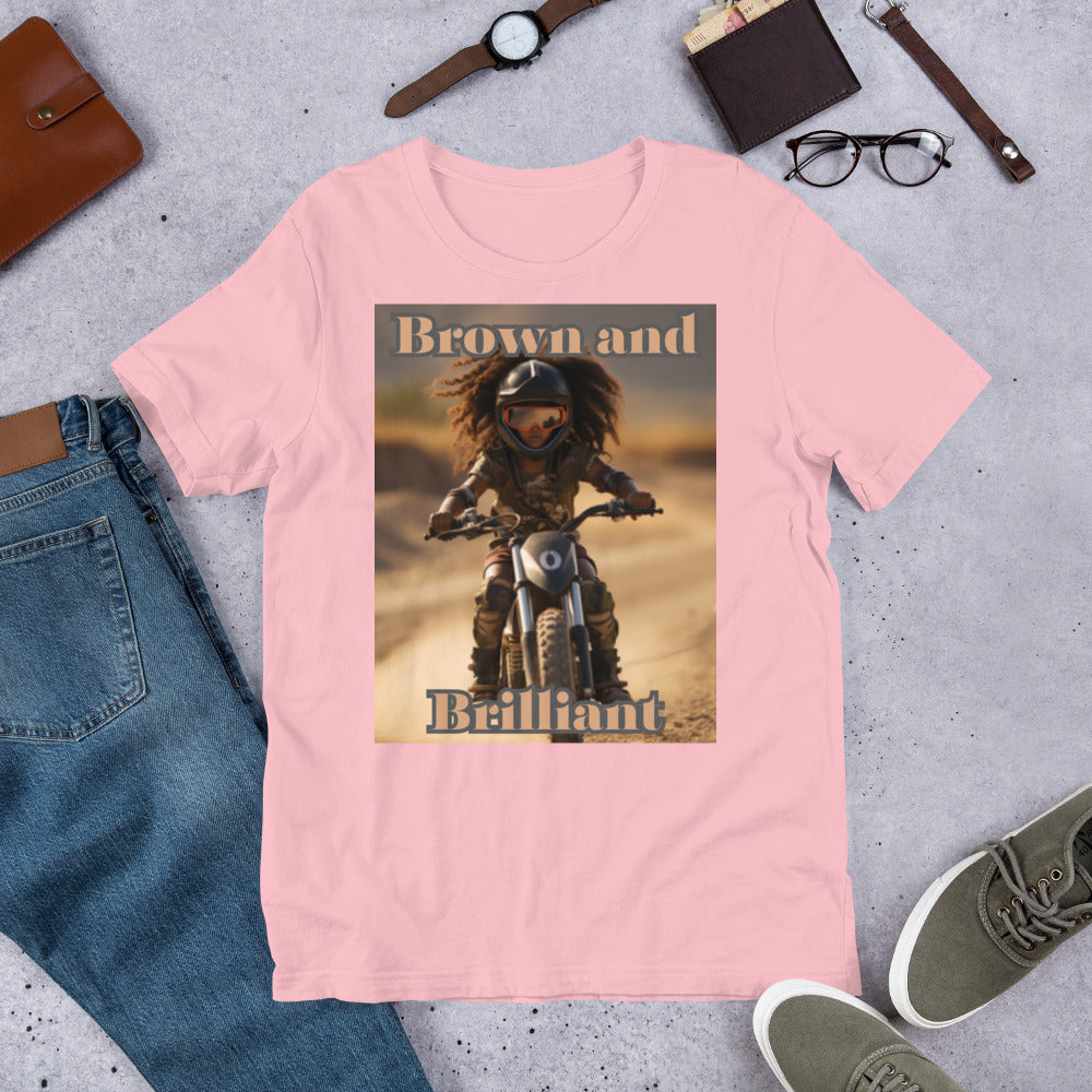 Brown and Brilliant Biker Adult Unisex t-shirt