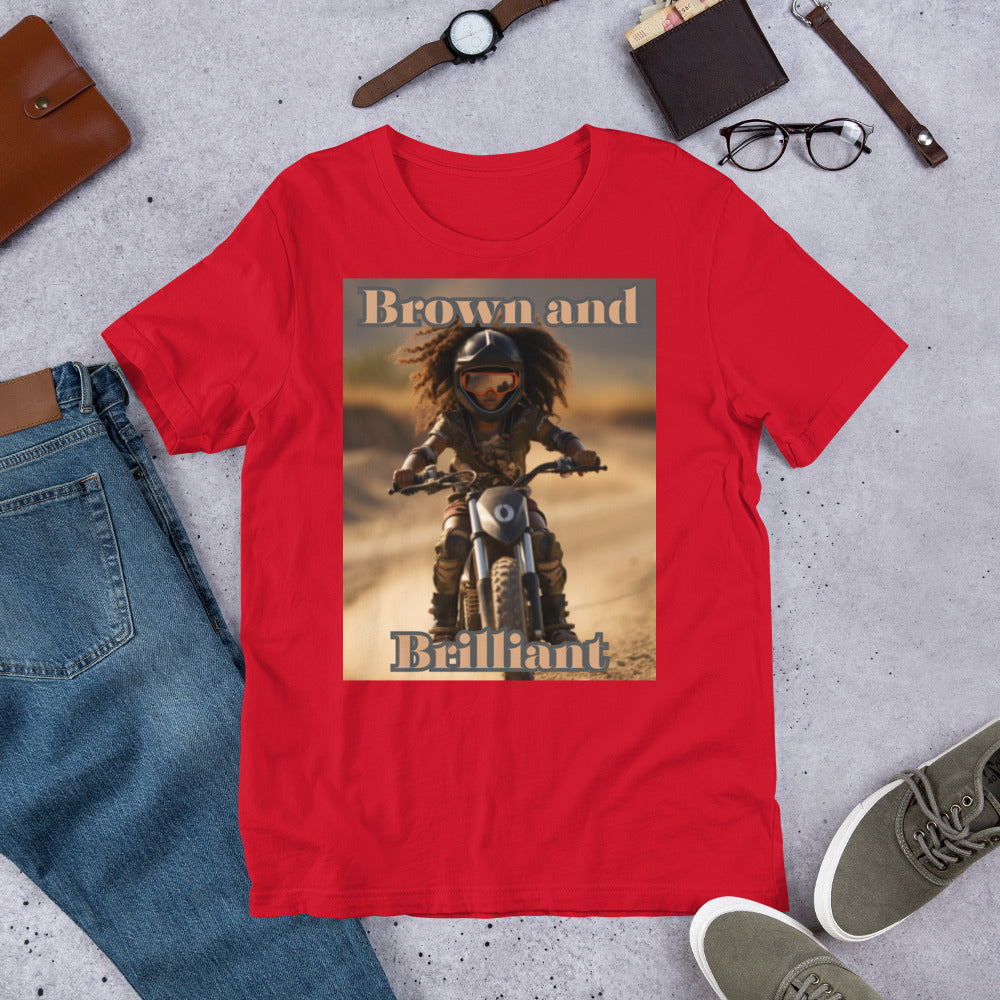 Brown and Brilliant Biker Adult Unisex t-shirt