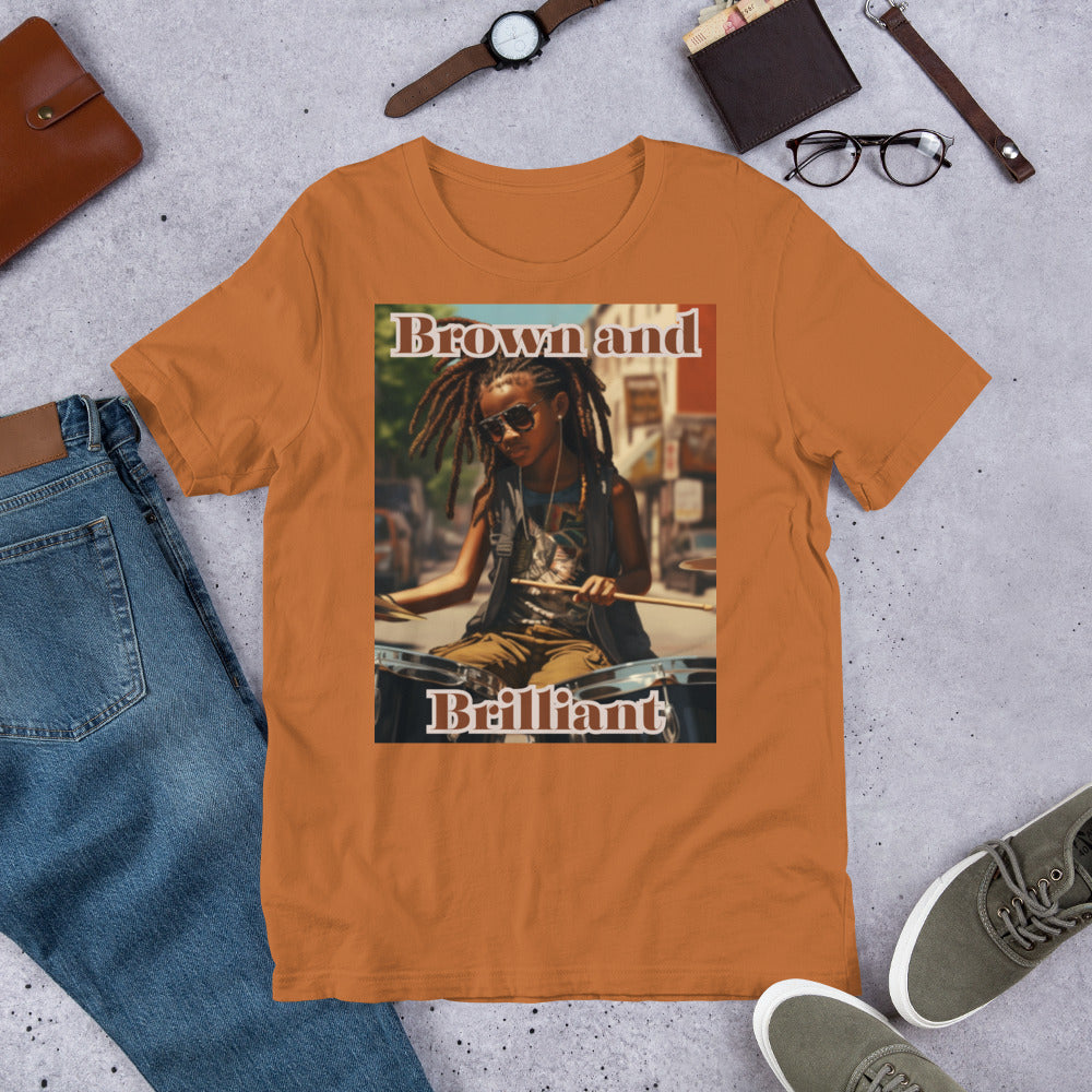 Brown and Brilliant Drummer Adult Unisex t-shirt