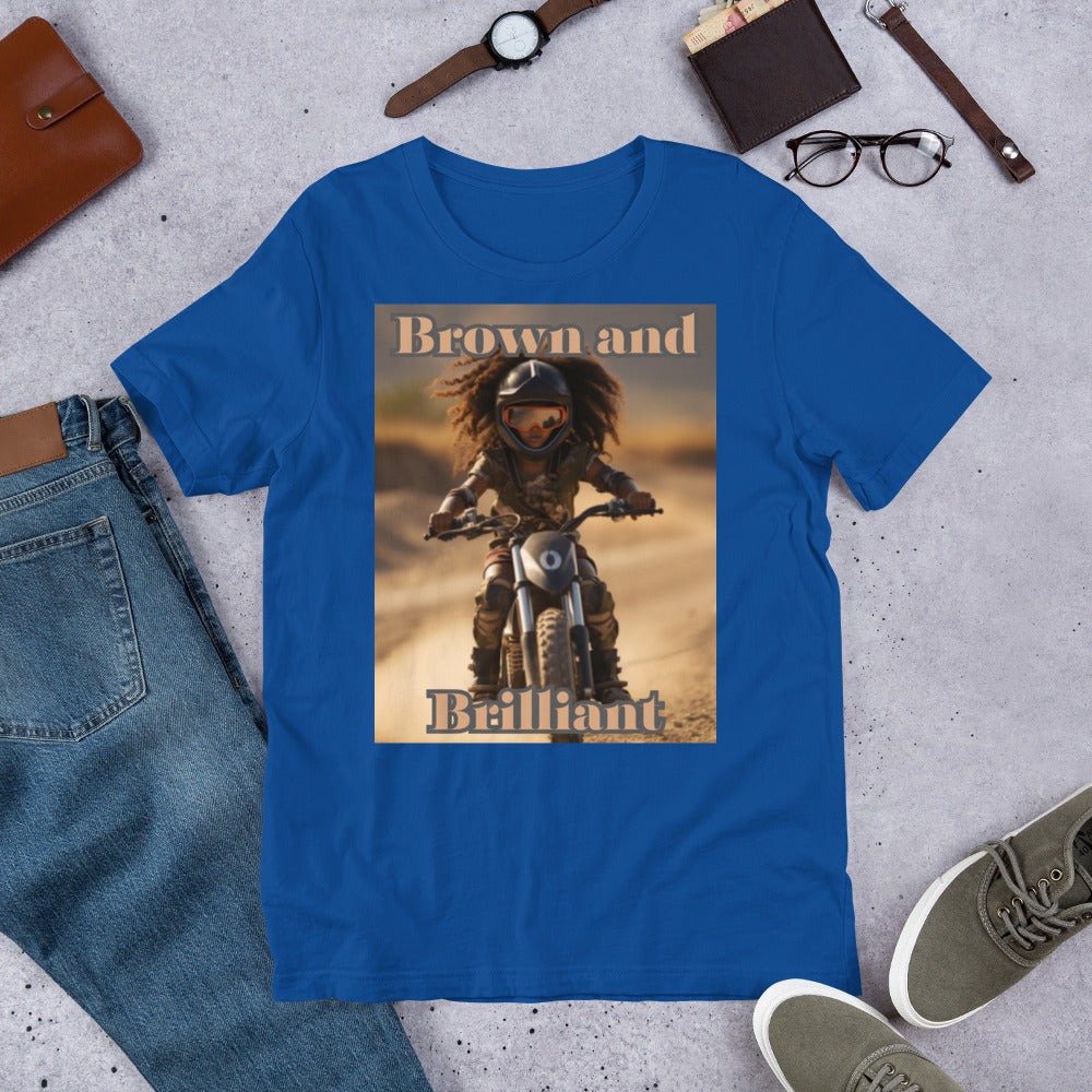 Brown and Brilliant Biker Adult Unisex t-shirt