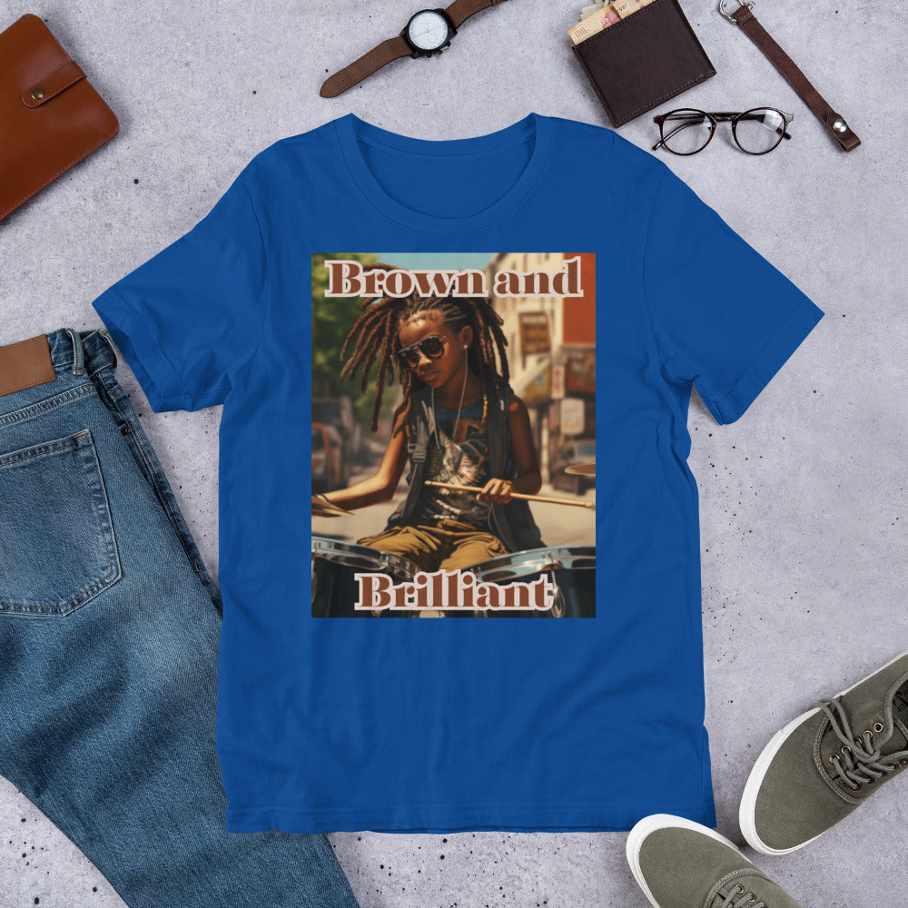 Brown and Brilliant Drummer Adult Unisex t-shirt