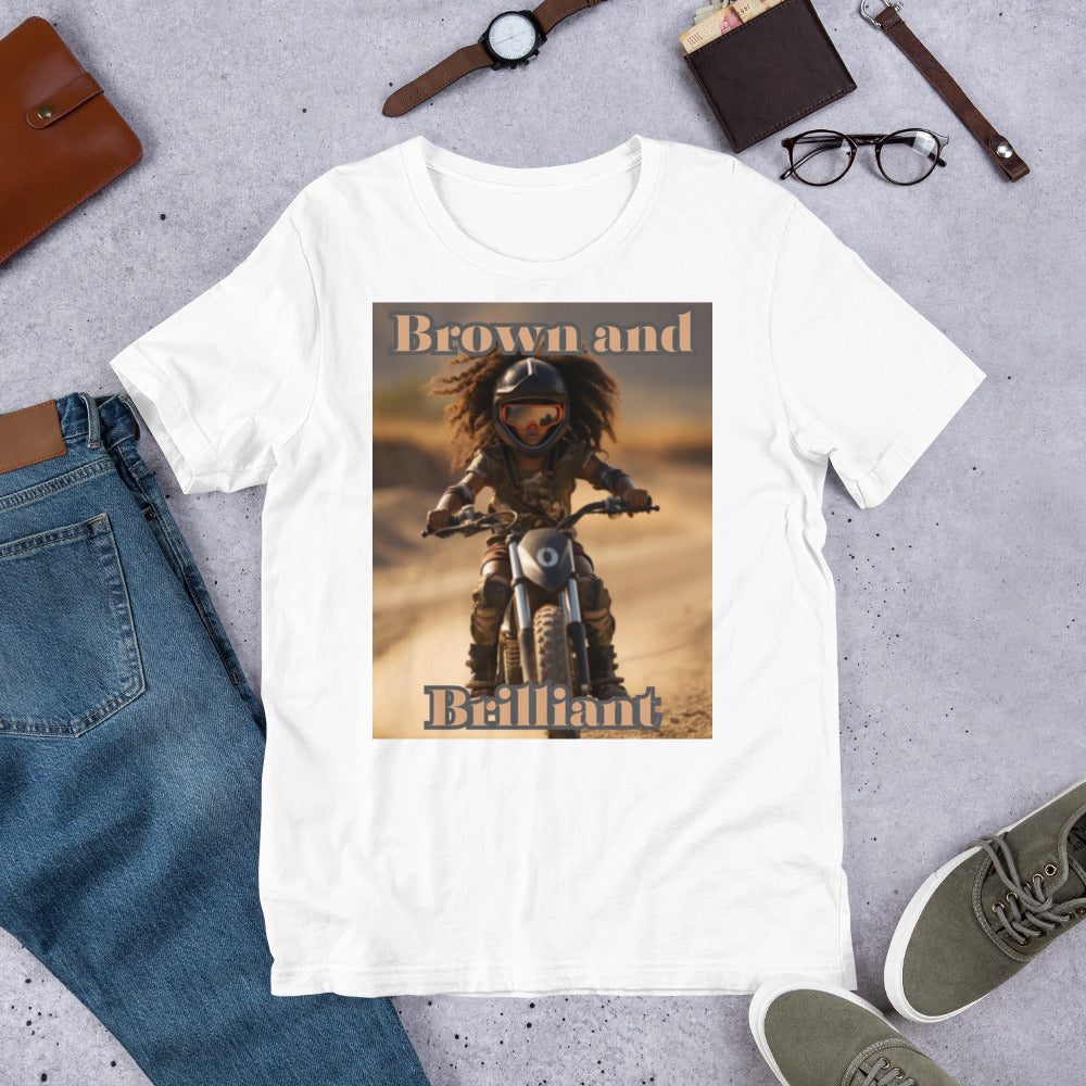 Brown and Brilliant Biker Adult Unisex t-shirt