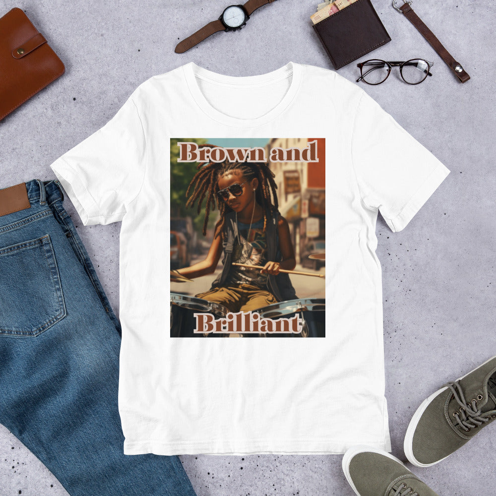 Brown and Brilliant Drummer Adult Unisex t-shirt