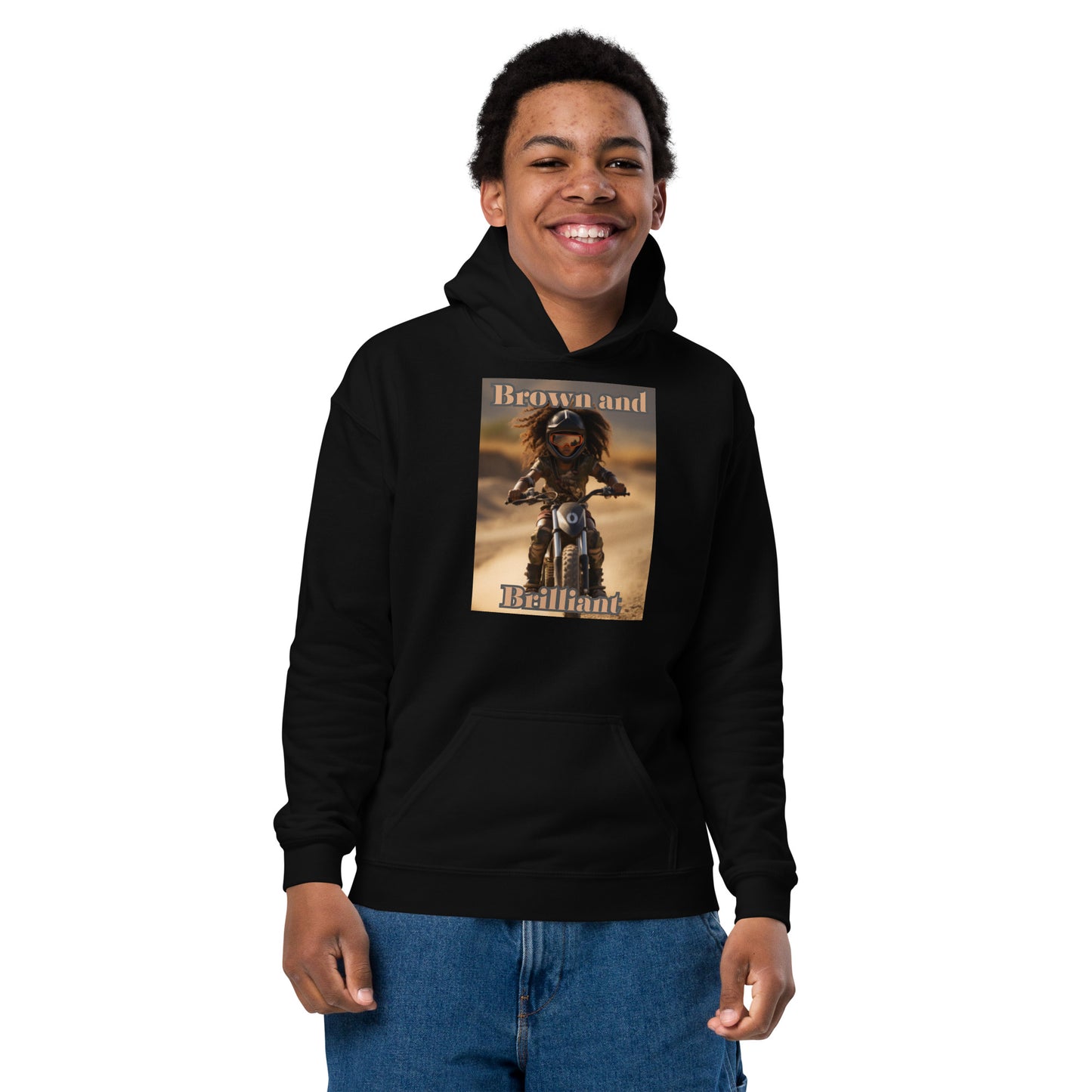 Brown and Brilliant Biker Youth heavy blend hoodie