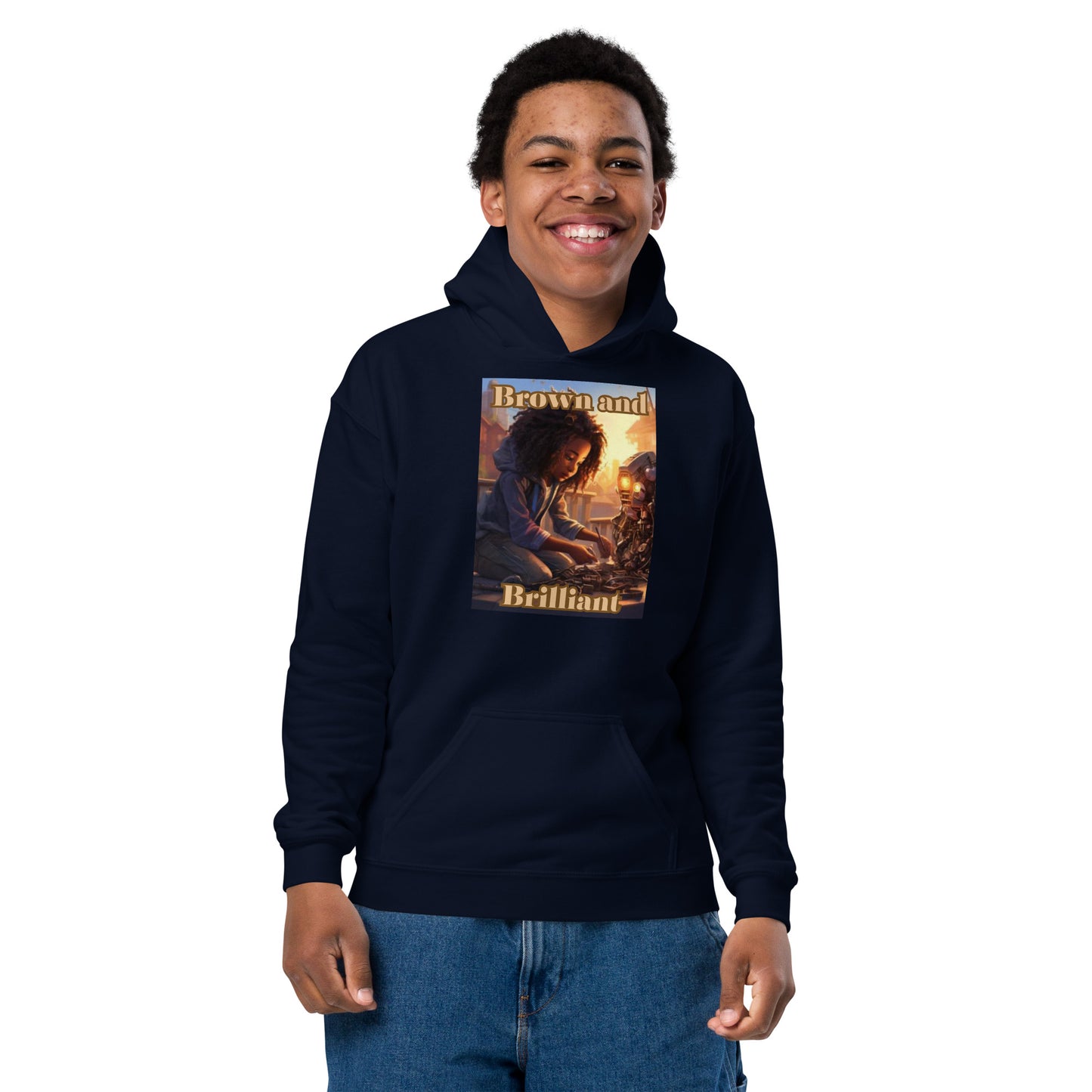 Brown and Brilliant Inventor Youth heavy blend hoodie