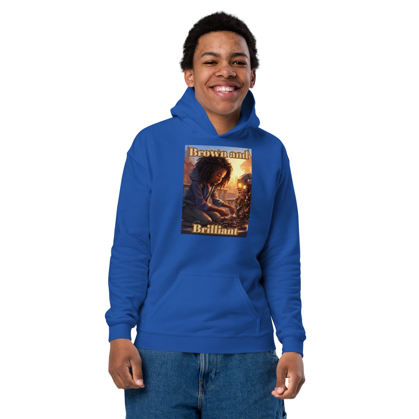 Brown and Brilliant Inventor Youth heavy blend hoodie