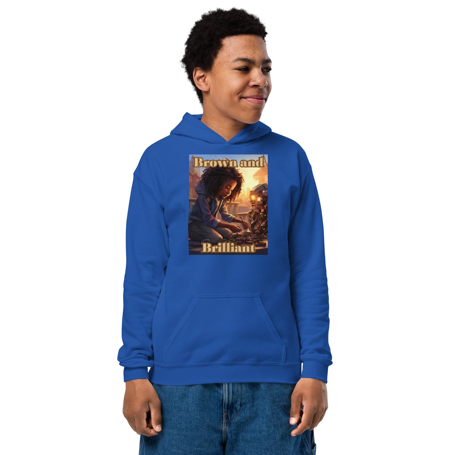 Brown and Brilliant Inventor Youth heavy blend hoodie