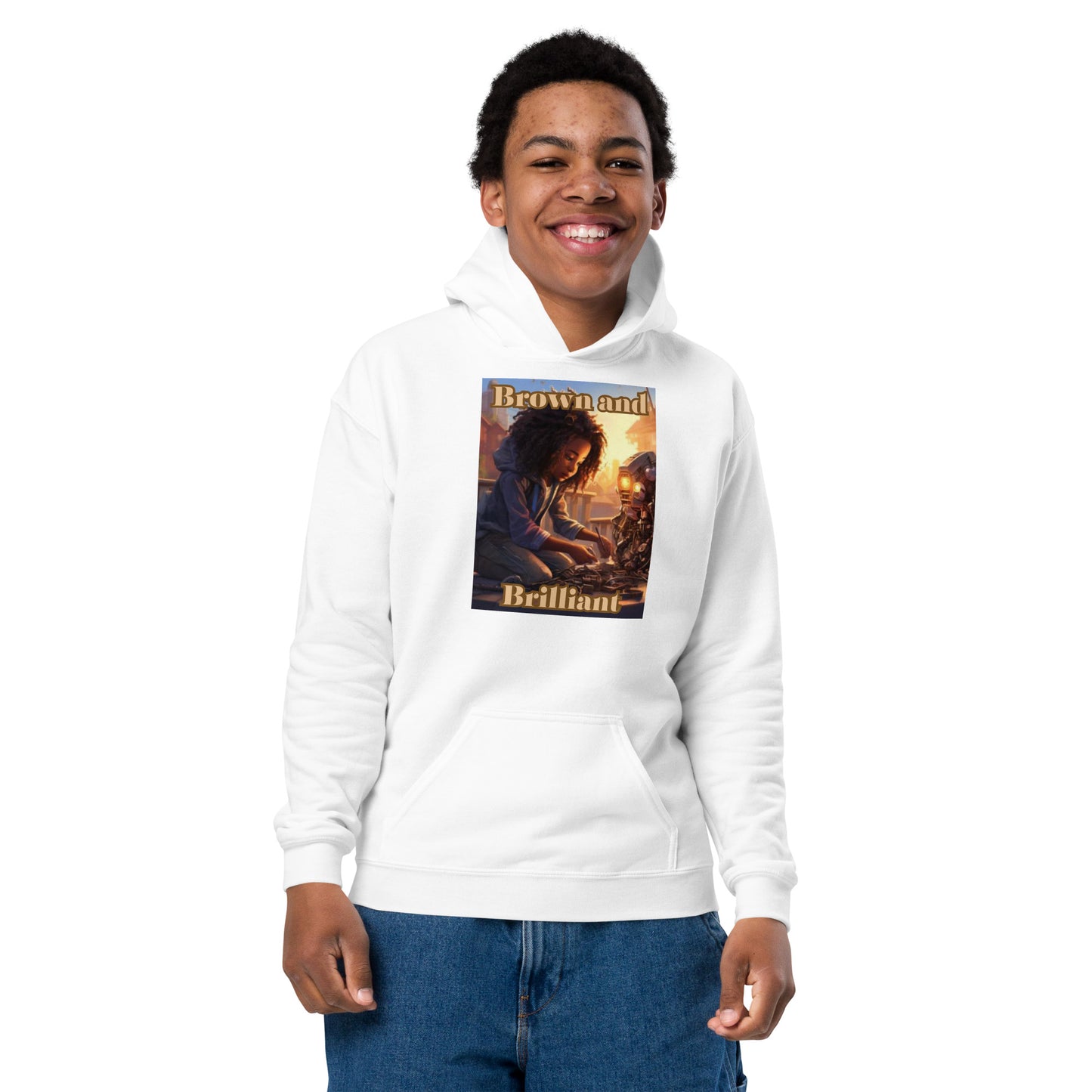 Brown and Brilliant Inventor Youth heavy blend hoodie