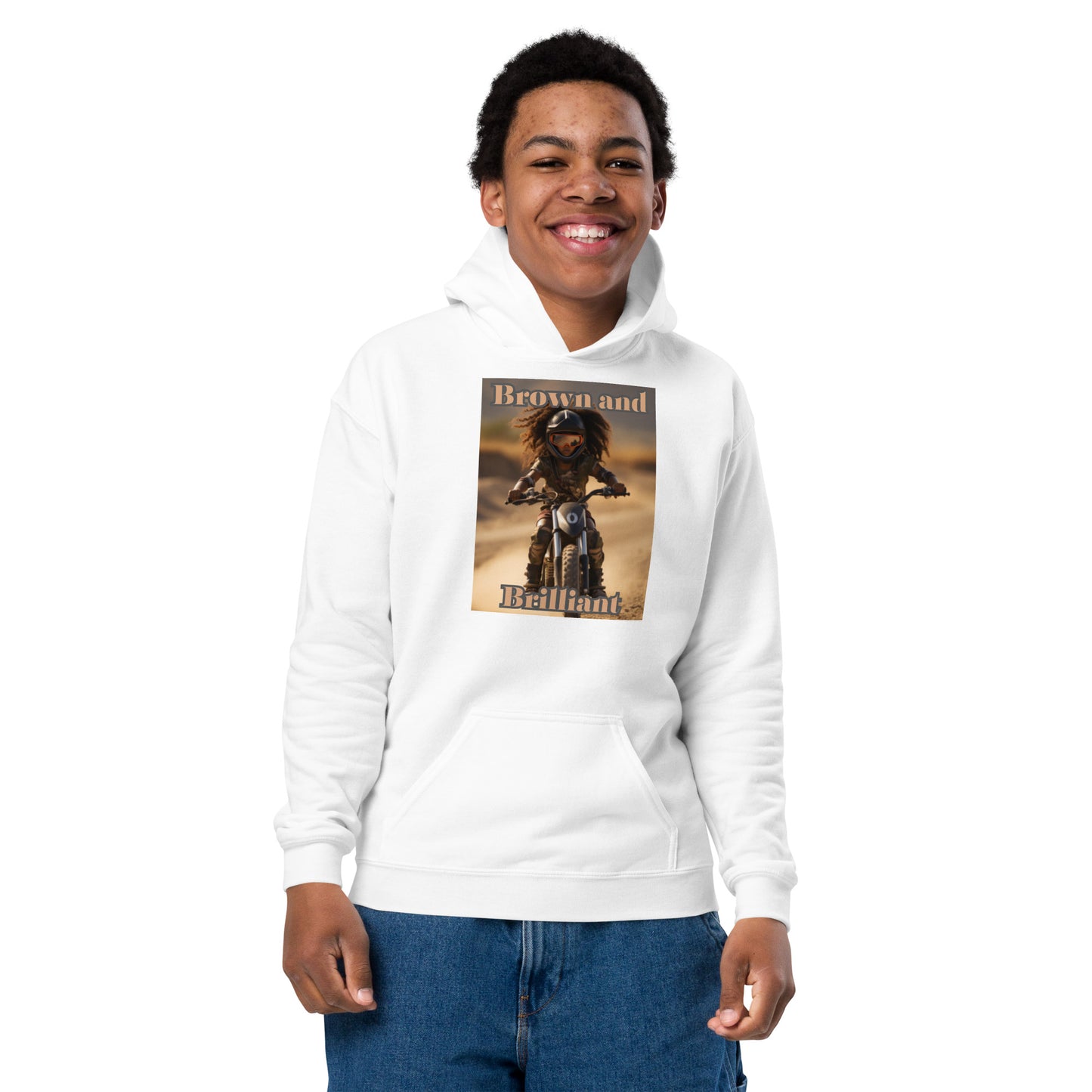 Brown and Brilliant Biker Youth heavy blend hoodie