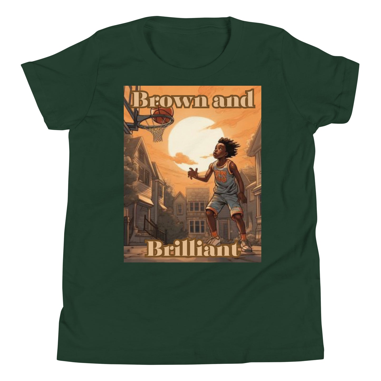 Brown and Brilliant Basketball Athlete Youth Short Sleeve T-Shirt